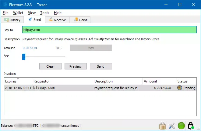 9. Paste the Invoice URL in the 'Pay To' field