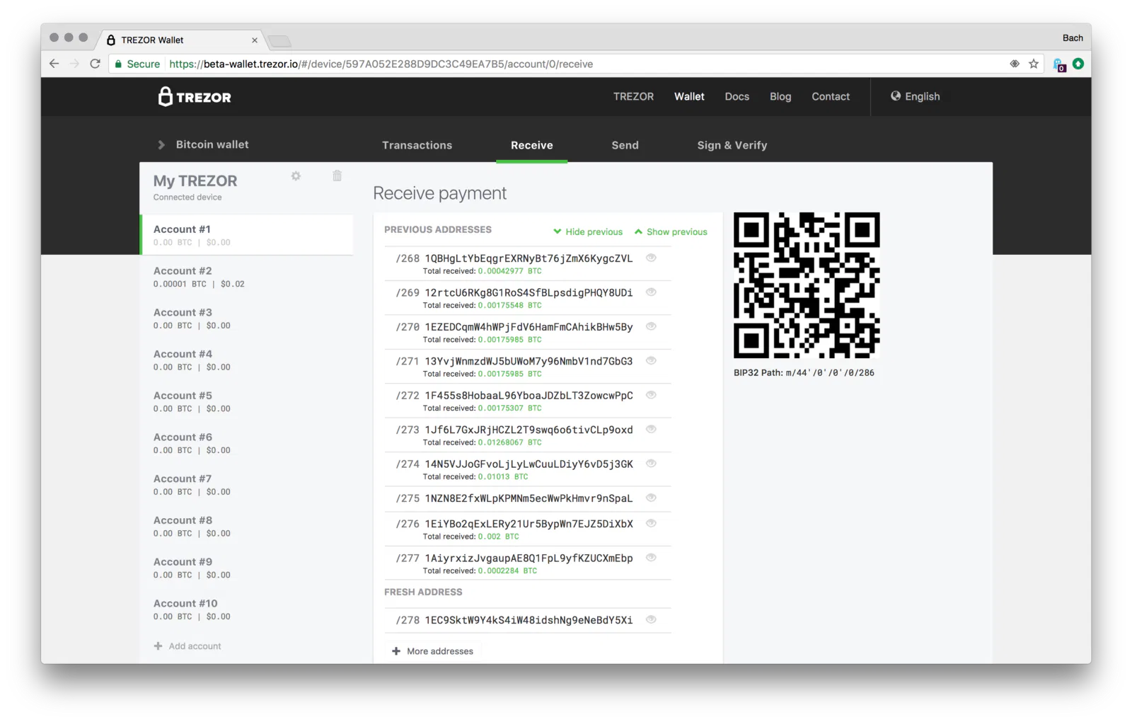 Trezor Multiple Accounts per Wallet