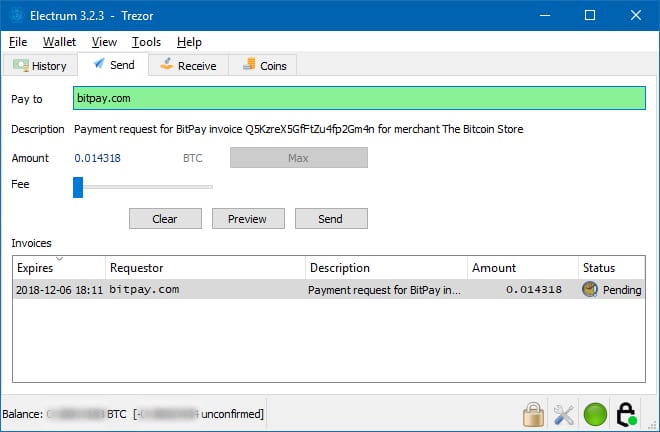 9. Paste the Invoice URL in the 'Pay To' field