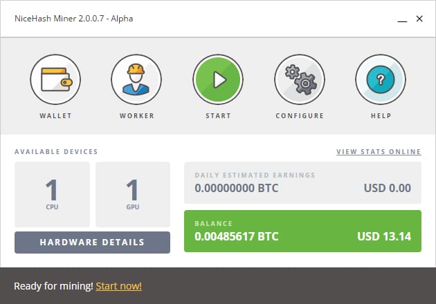 NiceHash 2.0 Main Window